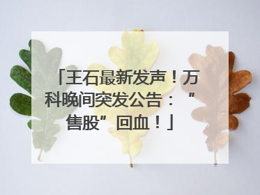 王石最新发声！万科晚间突发公告：“售股”回血！