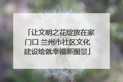 让文明之花绽放在家门口 兰州市社区文化建设绘就幸福新图景